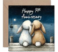 14th Anniversary Card for Women Men - Cuddle Bunnies - Happy 14 Year Anniversary Card for Companion Husband Girlfriend Boyfriend, 145mm Wedding Anniversaries Greeting Cards