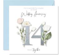 14th Anniversary Card for Women Men - Fancy Floral Flowers - Happy 14 Year Anniversary Card for Family Friends Son Brother, 145mm Wedding Anniversaries Greeting Cards
