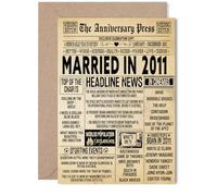 14th Anniversary Card for Women Men - Vintage Newspaper Married in 2011 - Happy 14 Year Wedding Anniversary Card for Wife Partner Husband Companion, 5x7 Inch Anniversaries Greeting Cards