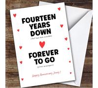 14th Anniversary Card Personalised Fourteen Years Down Forever To Go | Custom Card Personalised Cards, For Husband, For Wife, Him, Her, Anniversary, 14th