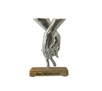 14th Anniversary Holding Hands Decoration - Free Standing Rustic Metal & Wooden Decoration (hsshands14)