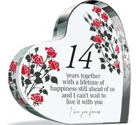 14th Anniversary Plaque Gifts for Wife Husband - 14 Years Together - I Love You Forever Romantic Acrylic Heart Gift For Women Men, 100mm x 100mm Present For Couples Fourteenth Anniversaries