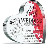 14th Anniversary Plaque Gifts for Wife Husband - Happy Ivory Wedding Anniversary - I Love You Romantic Acrylic Heart Gift For Women Men, 100mm x 100mm Present For Couples Fourteenth Anniversaries