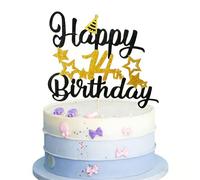 14th Birthday Cake Topper - Glitter Happy 14 Decorations with Gold Stars & Party Hat - Non-Edible Cake Decor for Teen Girls & Boys