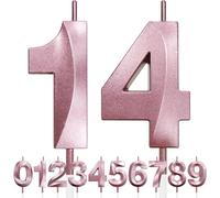 14th Birthday Candle, 3D Design Rose Gold Glitter Number Candles, Cake Topper Decorations, Cake Candle for Birthday Party, Wedding Anniversary, Baby Shower, Party Decoration (Pink Gold)
