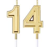 14th Birthday Candles Cake Numeral Candles Happy Birthday Cake Candles Topper Decoration for Birthday Wedding Anniversary Celebration Favor, Gold