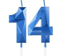 14th Birthday Candles for Cake,Royal Blue Number 14 Candle Decorations Birthday Party,3D Design Birthday Candle for Girls Boys 14th Birthday Theme Anniversary Supplie Decorations
