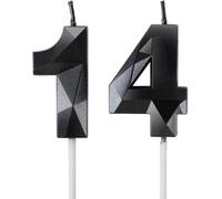 14th Birthday Candles, Number 14 Candle, Black Candles, Birthday Candle for Cake, Happy Birthday Candle, Cake Candles Cake Topper Decorations for Birthday Party Wedding Anniversary Celebration Supply