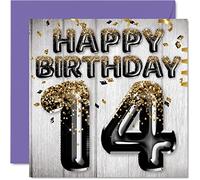 14th Birthday Card for Boys - Black & Gold Glitter Balloons - Happy Birthday Cards for 14 Year Old Boy Son Brother Grandson Cousin, 145mm Greeting Cards Gift