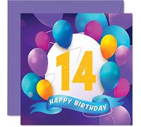 14th Birthday Card for Boys Girls - Balloon Party - Happy Birthday Cards for 14 Year Old Teenage Boy Girl Brother Sister Son Daughter Grandson Granddaughter, 145mm Bday Greeting Cards Gift