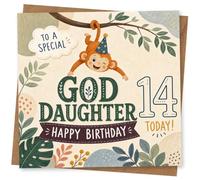 14th Birthday Card for Daughter, Cute Monkey Design | Blank inside for your own message; premium 360gsm card with matching envelope, designed and printed in the UK