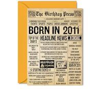 14th Birthday Card for Girls Boys - Bday Press Newspaper 2011 - Happy 14 Birthday Cards for Granddaughter Nephew Son Niece Daughter Brother, 5x7 Inch Bday Greeting Cards