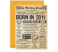 14th Birthday Card for Girls Boys - Bday Press Newspaper 2011 - Happy 14 Birthday Cards for Niece Nephew Cousin Son Granddaughter Grandson, A5 Bday Greeting Cards
