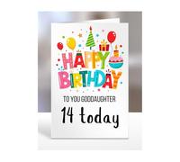 14th birthday card for GodDaughter, gifts for girl, girls, boy, boys, gift, presents, female, male, him, her, Happy birthday to you, 14 years old today, A5-162n_15