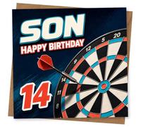 14th Birthday Card for Son, Dartboard, Big 14 | Bold dartboard artwork with SON HAPPY BIRTHDAY lettering and a standout 14-made for your son’s 14th birthday.