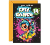 14th Birthday Card Girls - Epic Gamer Girl - Happy Birthday Card for 14 Year Old Girl Kids, A5 Fourteen Fourteenth Bday Video Game Gaming Greeting Cards
