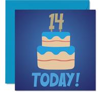 14th Birthday Cards for Boys - Blue Bday Cake 14 Today! - Happy Birthday Card for 14 Year Old Boy Grandson Nephew Cousin Brother, 145mm Bday Greeting Cards