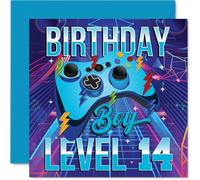 14th Birthday Cards for Boys - Gamer Level - Happy Birthday Card for 14 Year Old Boy Brother Son Great Nephew Grandson, 145mm Bday Greeting Cards