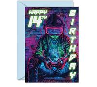 14th Birthday Cards for Boys Girls - Video Game Gamer - Happy 14 Birthday Card for Son Daughter Nephew Niece Grandson, A5 Fourteen Fourteenth Bday Greeting Cards