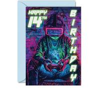 14th Birthday Cards for Boys Girls - Video Game Gamer - Happy 14 Birthday Card for Son Daughter Nephew Niece Grandson, 5x7 Inch Fourteen Fourteenth Bday Greeting Cards