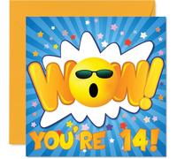 14th Birthday Cards for Boys Girls - WOW - Happy Birthday Card for 14 Year Old Boy Girl Son Grandson Niece Brother, 145mm Bday Greeting Cards
