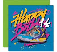 14th Birthday Cards for Girls Boys - Cool Sneaker Graffiti Street Art - Happy Birthday Card for 14 Year Old Girl Boy Son Grandson Niece Brother, 145mm Bday Greeting Cards