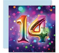 14th Birthday Cards for Girls and Boys, Rainbow Foil Balloon