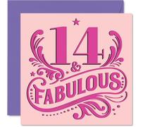 14th Birthday Cards for Girls, Fabulous | Happy Birthday Card for 14 Year Old Girl Cousin Daughter Niece Goddaughter, 145mm Bday Greeting Cards