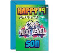 14th Birthday Cards For Son - Next Level - Happy Birthday Card for 14 Year Old Boy Brother Nephew Son Grandson, 5x7 Inch Bday Greeting Cards