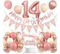 14th Birthday Decoration Rose Gold, 14th Birthday Decoration Set Pink White, 14th Birthday Decoration, Number 14 Balloons with Banner Cake Topper for Girls, 14th Birthday Party Decorations