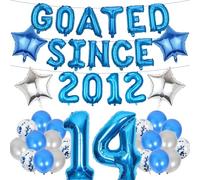 14th Birthday Decorations Boys Banners - 41 Pcs Blue Sliver GOATED SINCE 2012 Banner Decoration Star Number 14 Foil Balloon Confetti Balloons Set for 14 Years Old Boy Party Decor Supplies