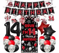 14th Birthday Decorations for Boys, 30 Pcs Red and Black Party Supplies, BRUH I’M 14 Banner, Balloons, Hanging Swirls for 14 Year Old Boy Teenage Party Decor