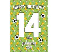 14th Birthday Football Card for Son - From Dad Mum Greeting Gift Keepsake Blank Inside Hobby Theme Premium Quality Envelope Included UK Seller