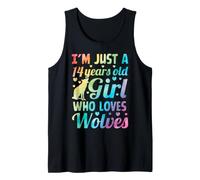 14th Birthday Wolf Lover 14 Year Old Girl Tie Dye Bday Party Tank Top