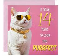 14th Cat Birthday Card for Girls - Purrfect Birthday - Funny Cat Birthday Card for 14 Year old Girl Kids Daughter girl fourteen, fourteenth Granddaughter Sister Niece cousin Kitty Kitten