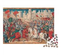 14th Century European Painting Style - Medieval Battle Scene,Puzzles Gemusterte Nachhaltige Puzzles Für Erwachsene Hochwertige Holzspielpuzzles 1000pcs (75x50cm)