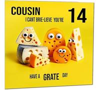 14th Cousin Birthday Card - Cheese Pun Funny Cousins Birthday Card for 14 Year old teenage Kids fourteen, fourteenth