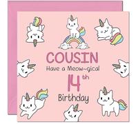 14th Cousin Birthday Card - Funny Cat Cute Cousin's Birthday Card for 14 Year old teenage Kids fourteen, fourteenth