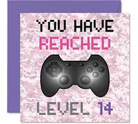 14th Gamer Birthday Card - You Have Reached Level 14 - Girls Birthday Cards, Teenager Games Greeting Cards, Video Game Gaming Daughter Granddaughter Niece 145mm