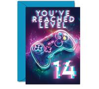 14th Gamer Birthday Cards for Boys Girls - You've Reached Level 14 - Happy 14 Birthday Card for Son Daughter Nephew Niece Grandson, A5 Fourteen Fourteenth Bday Video Game Greeting Cards