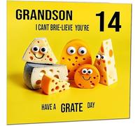 14th Grandson Birthday Card - Cheese Pun Funny Grandsons Birthday Card for 14 Year old teenage Kids fourteen, fourteenth