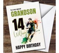 14th Grandson Splash Rugby Player Teenager Boys Personalised Birthday Card - Personalised Birthday Greeting Card for Kids, Custom Birthday Card
