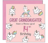 14th Great Granddaughter Birthday Card - Funny Cat Cute Birthday Card for 14 Year old teenage Kids fourteen, fourteenth