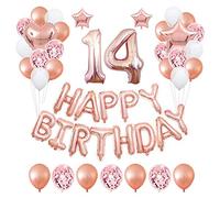 14th Rose Gold Party Decorations Pack - 48PCS Banner, Happy Birthday Supplies for Girls Women, Star Heart Foil and Latex Balloons