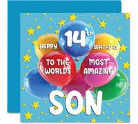 14th Son Birthday Card - World's Most Amazing Son - Happy 14th Birthday Card from Mum Dad, 145mm Age 14 Greeting Cards