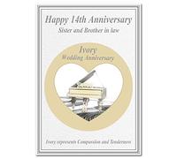 14th Wedding Anniversary cards Ivory 14 Fourteen Year Happy Unique Greeting (Sister and Brother in law card - Retro Piano)