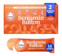 14x Marine Collagen Liquid Sachets - 10,000mg Hydrolysed Type 1 with Vitamin C | Skin, Hair, Nails | Orange Flavor | 2-Week Supply | Higher Absorption vs. Powder/Tablets - Benjamin Button®