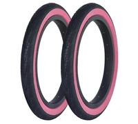 14x1.5 Tire, Clincher Bicycle Tire 14-1.5 Pink Sidewall Lightweight Design 14 1.5 120 TPI 60-65 PSI 195g for Folding and City Commute Riding(2pcs)