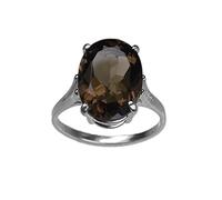 14x10mm Oval Faceted Genuine Smoky/Smokey Quartz 925 Sterling Silver Ring, Size N