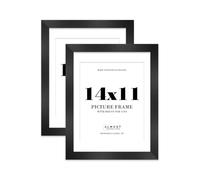 14x11 Black Frame With Mount for 11x9 Pictures 28mm Edge Portrait and Landscape Display with Wall Hooks and Kickstand, 2 Pack